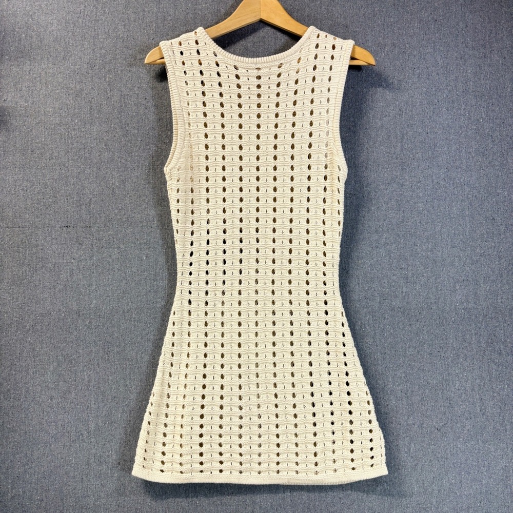 Cotton On Cream Crochet Knit Mini Dress Open Stitch Boho Festival Cover Up M